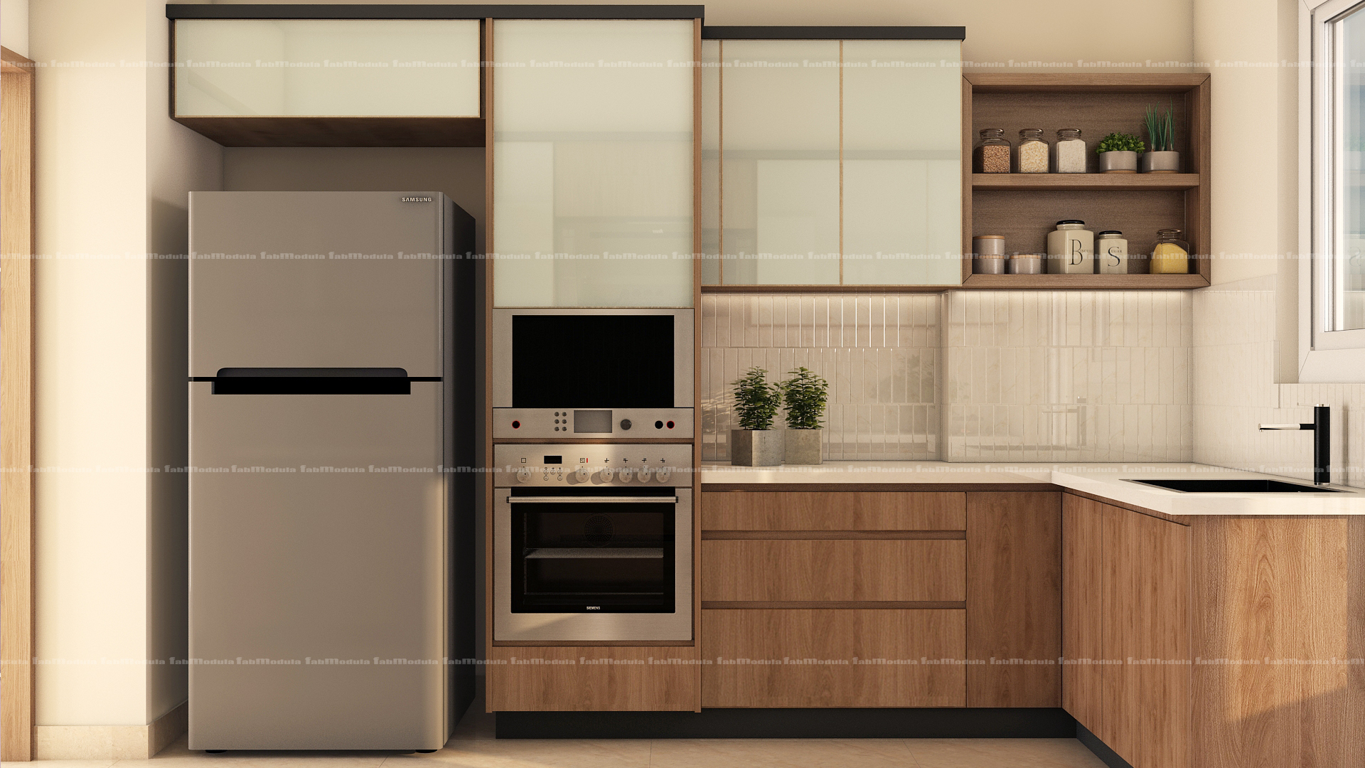 FabModula parallel modular kitchen with refrigerator